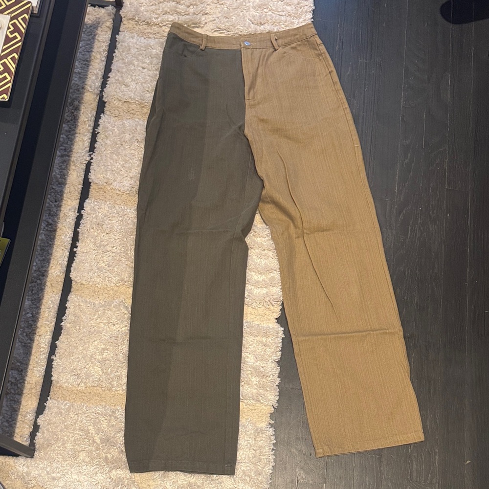 Two-Tone Jeans - Olive and Tan